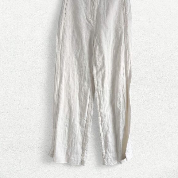 ST. AGNI High Waist Linen Wide Leg Pants in Ivory - Picture 3 of 8